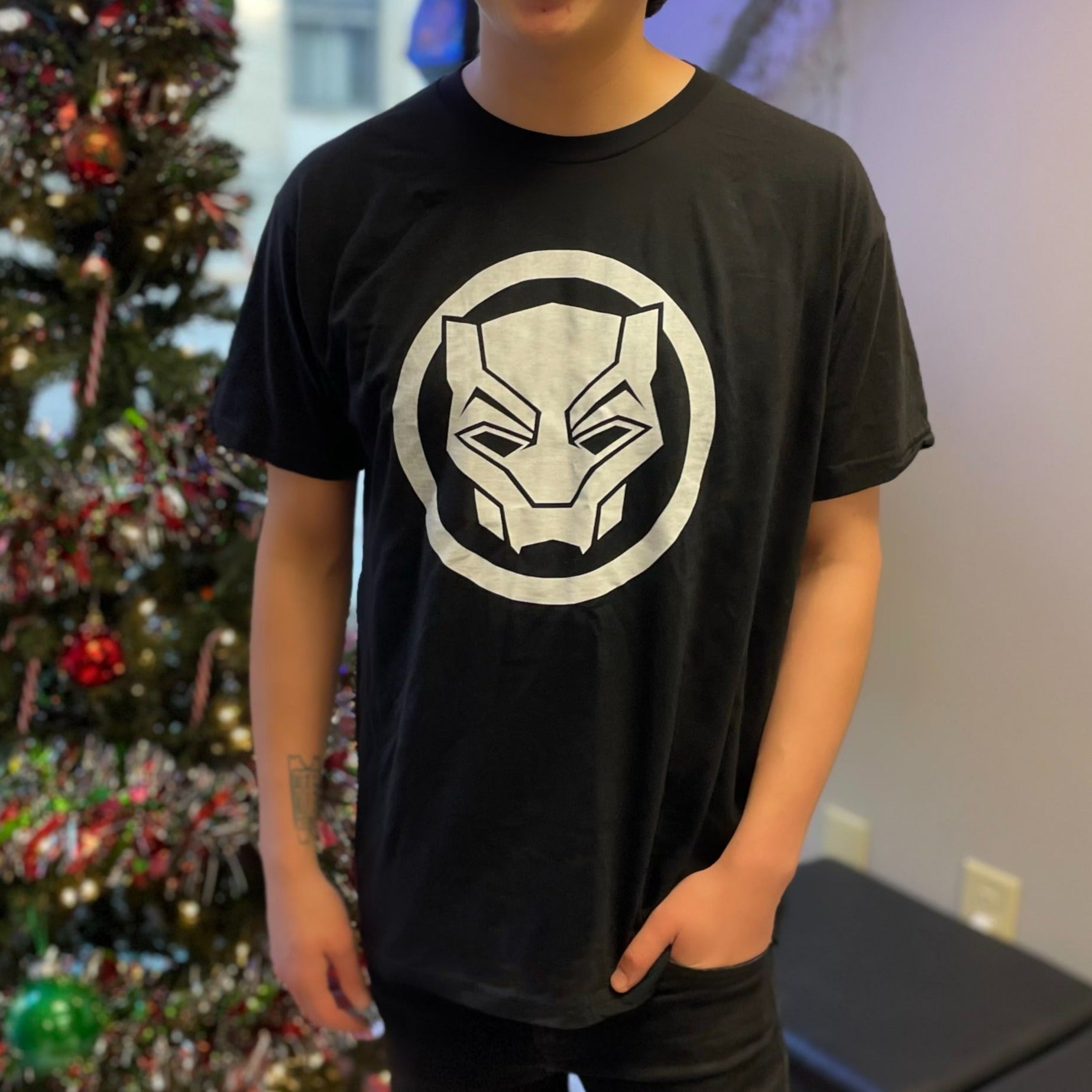 Men's Marvel Black Panther Wakanda Forever Black Panther Sigil Clear T-Shirt